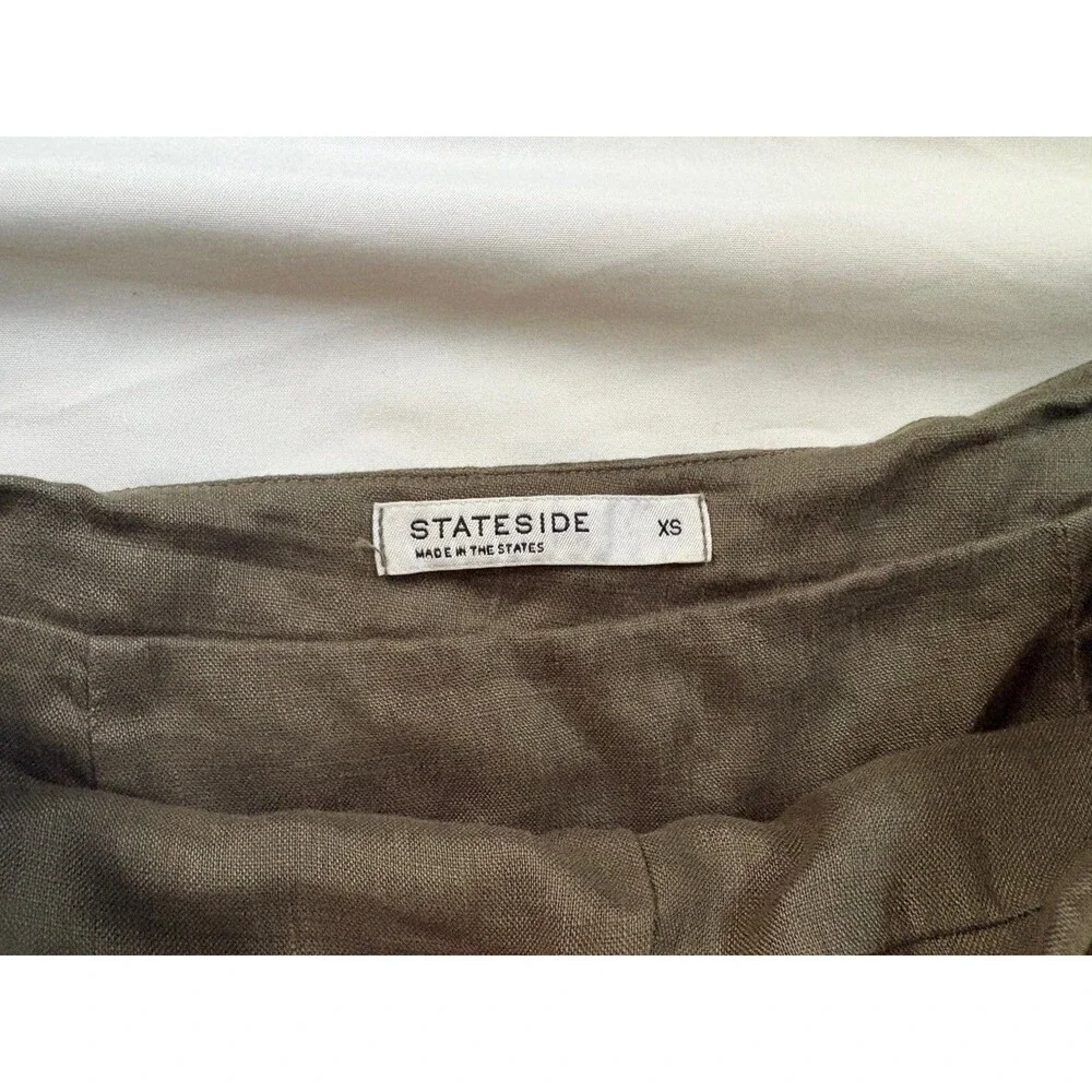 Stateside Linen Ruched Front Slit Skirt in Army Green Knee Length Size US XS